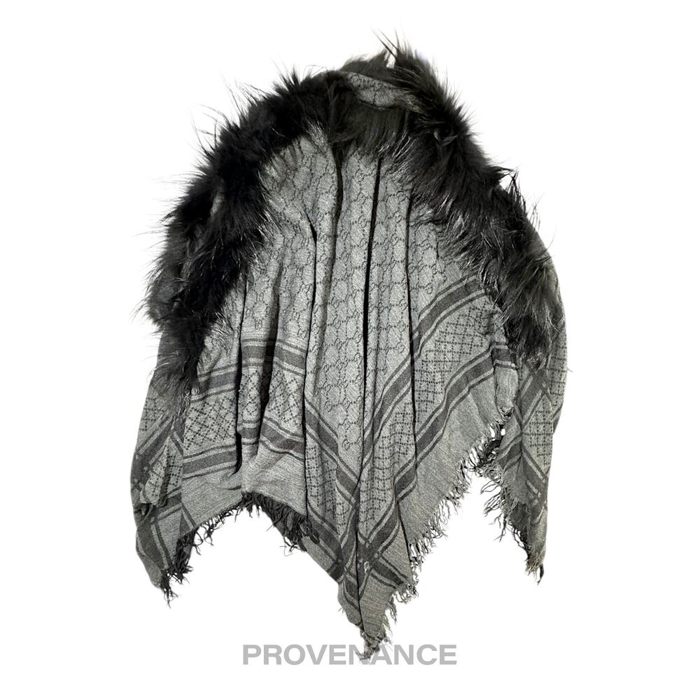 🔴 Gucci Survie Fox Shawl Scarf - GG Black Charcoal